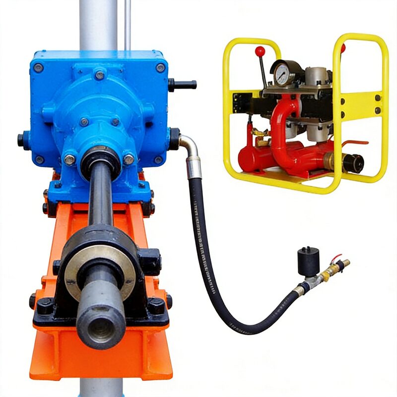 ZQJC Series Double-Column Drill - Console Side View Side view of ZQJC Series double-column pneumatic drill showing centralized control console with integrated operation panel - Yunyi Cang