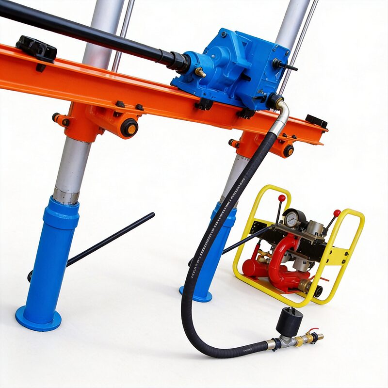 ZQJC Series Double-Column Drill - Propulsion System View ZQJC Series double-column pneumatic drill with pneumatic motor drive and rack feed system for stepless thrust regulation - Yunyi Cang